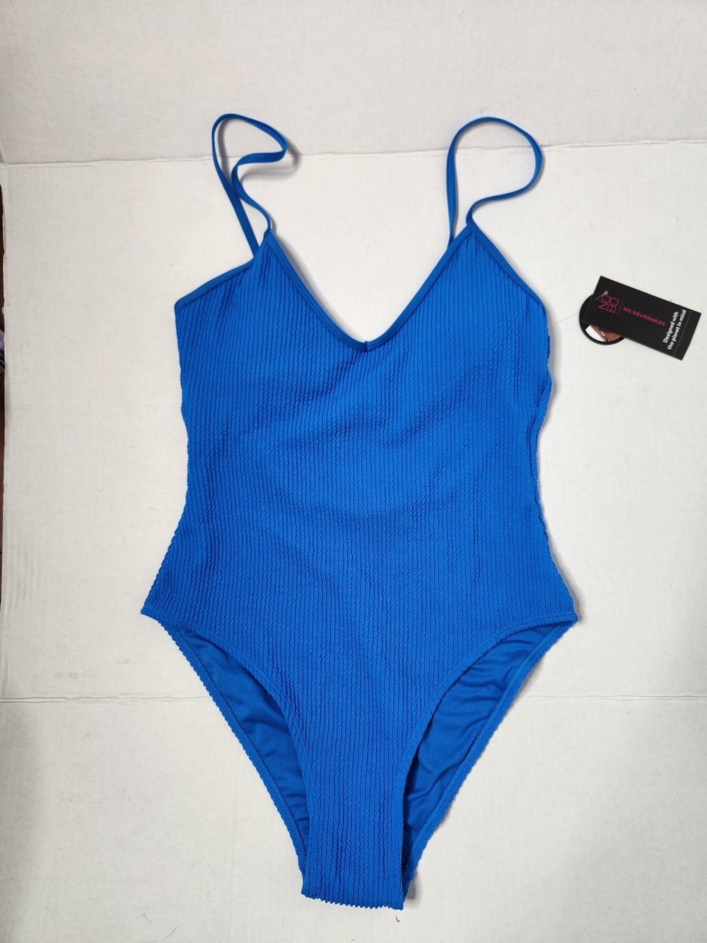 Time and Tru Size L Royal Blue Ribbed One-Piece Swimsuit - Picture 2 of 4